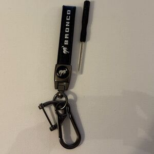 Bronco Key Fob Keychain in Black Leather with Logo NWT